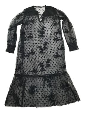 ZARA Women S Black Sheer Mesh Polka Dot Floral Embroidered Midi Dress Layering